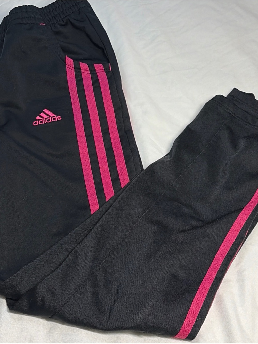 adidas Kids Black Sweatpants with Pink Stripes